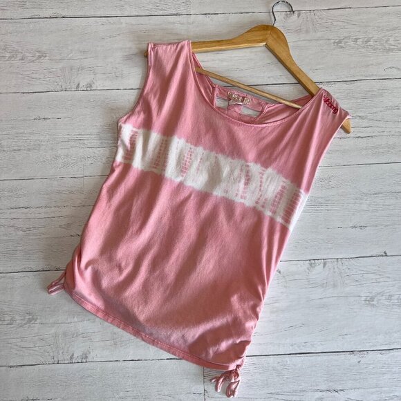 Billabong Tank Womens SZ Medium Pink Tie Dye with Ruching and Drawstring Cutout - Picture 1 of 16